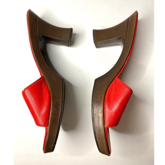 Andrea Coleccion Y2K Mid-Heel Mules Red Embroidered Flowers size 7 - Picture 2 of 6